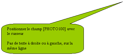 Bulle rectangulaire  coins arrondis: Positionner le champ [PHOTO100] avec le curseur

Pas de texte  droite ou  gauche, sur la mme ligne
